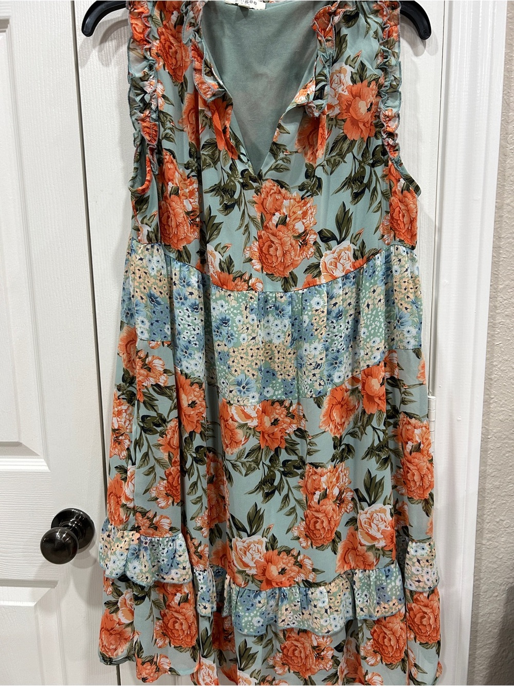 Umgee Sage Midi Dress with Coral Floral Print